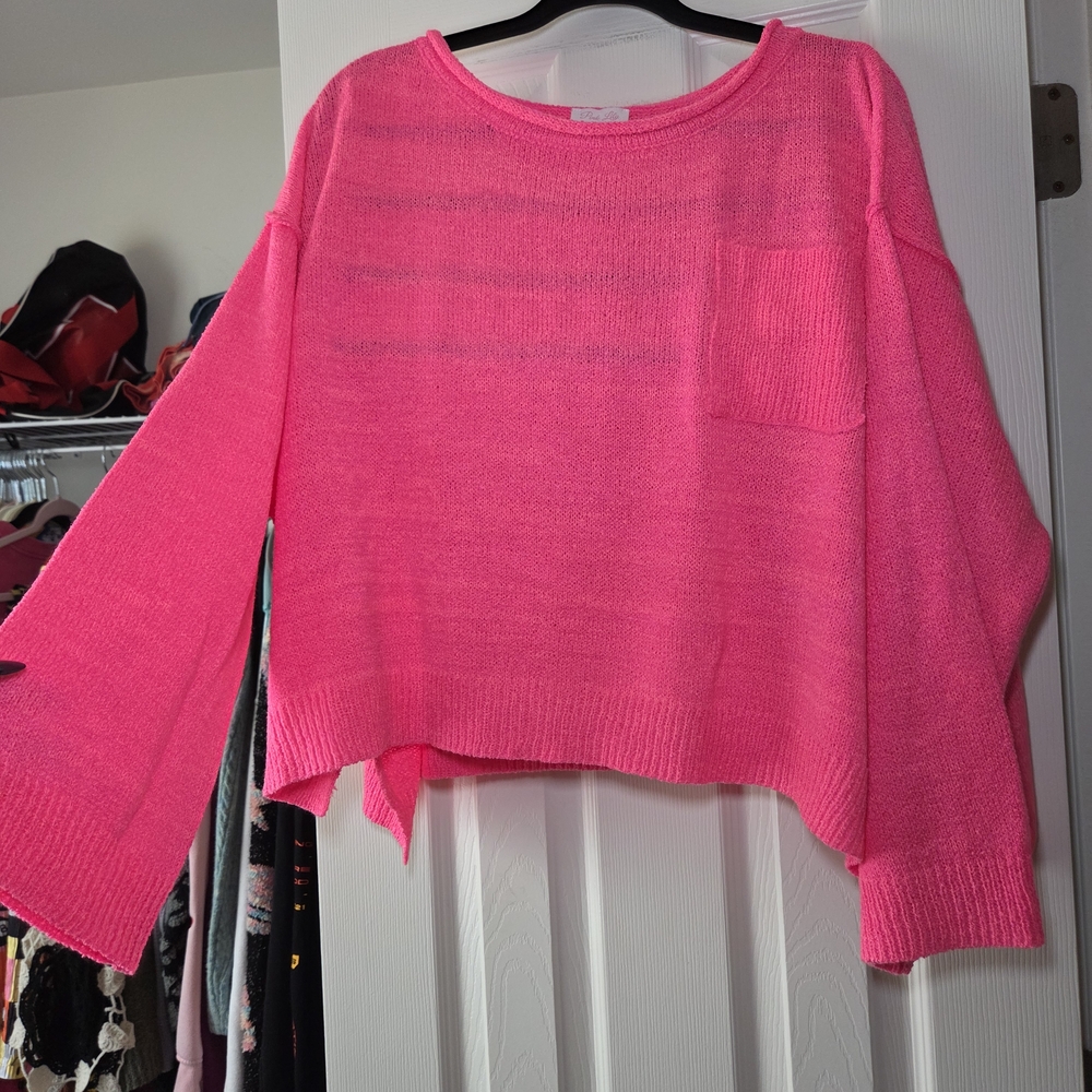 Pink Lily Vibrant Pink Crew Neck Sweater